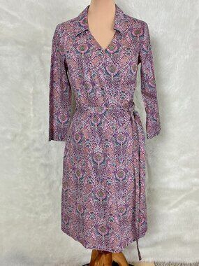 Sailor Rose Purple Pink Floral Pineapple Knot Liberty Fabric Wrap Dress M